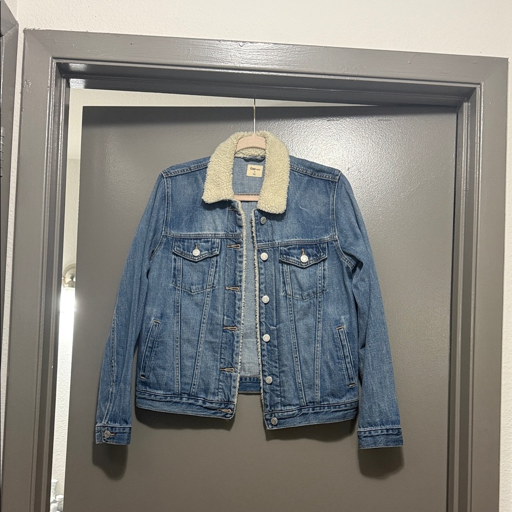 GAP Blue Denim Jacket with Sherpa Collar